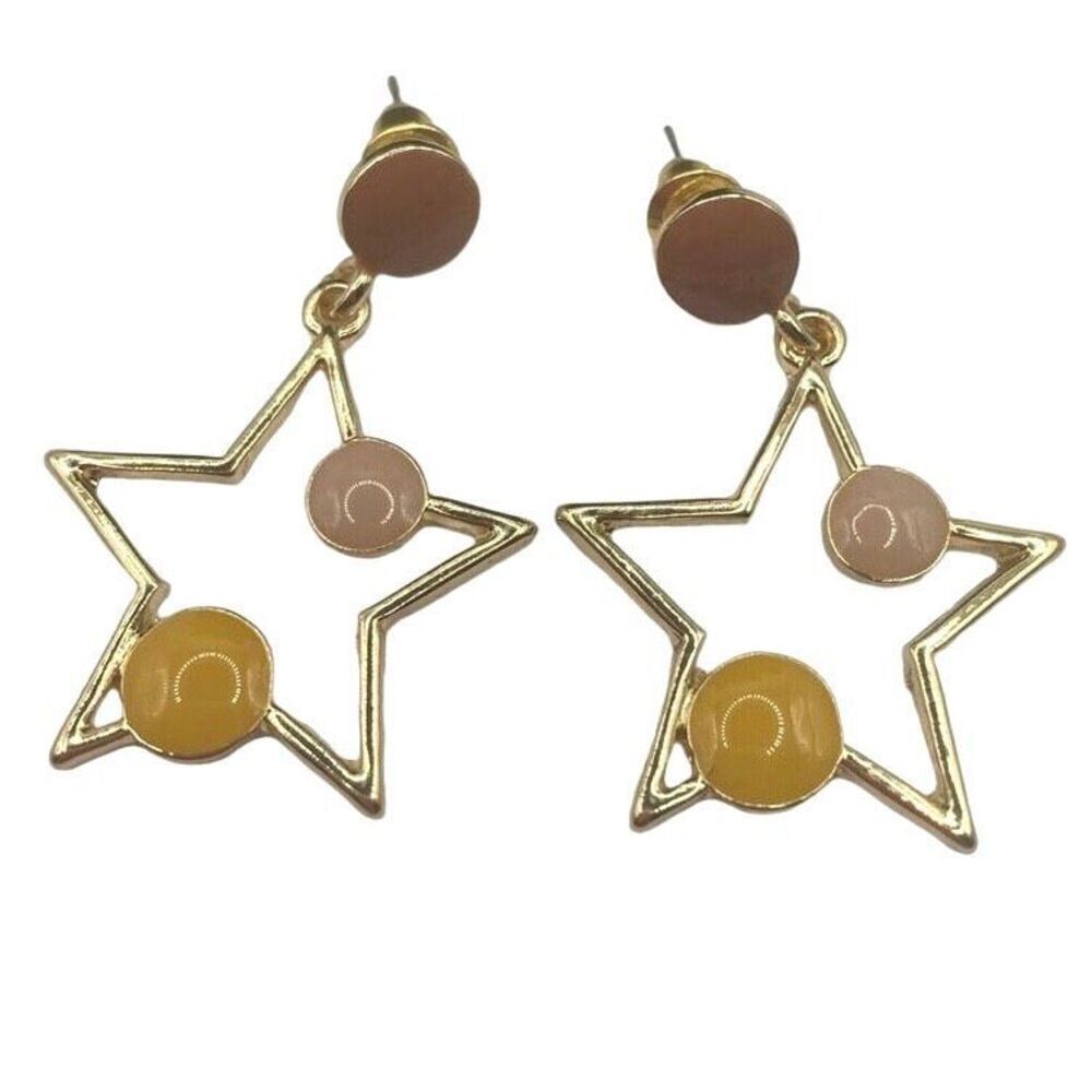Sterling Silver Post Gold Star Dangle Earrings